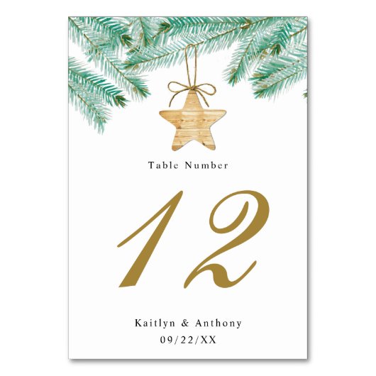 水彩松の枝クリスマスウィンターウェディング テーブルナンバー (正面)
