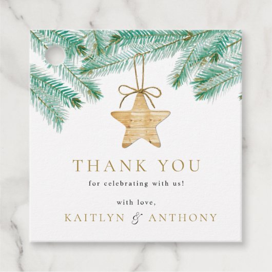 水彩松の枝クリスマスウィンターウェディング フェイバータグ (正面)