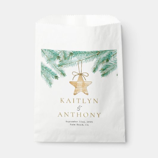水彩松の枝クリスマスウィンターウェディング フェイバーバッグ (正面)