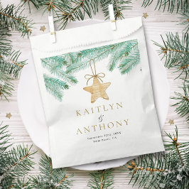 水彩松の枝クリスマスウィンターウェディング フェイバーバッグ