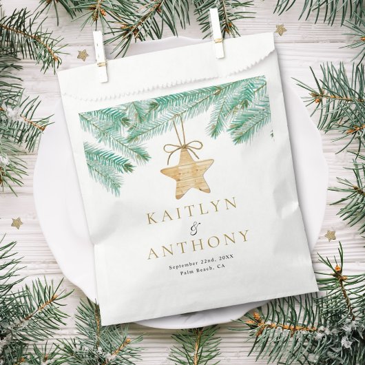 水彩松の枝クリスマスウィンターウェディング フェイバーバッグ