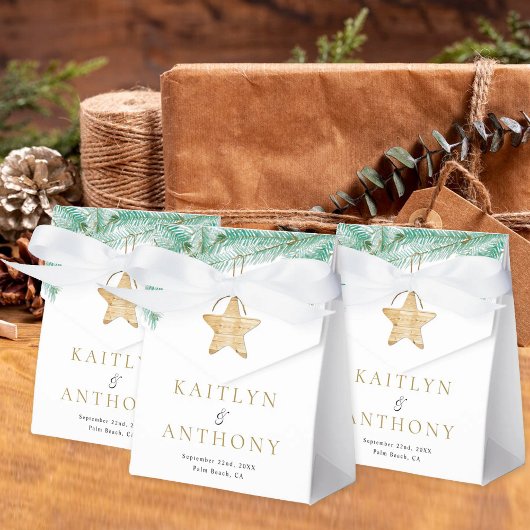 水彩松の枝クリスマスウィンターウェディング フェイバーボックス