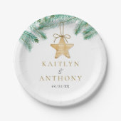 水彩松の枝クリスマスウィンターウェディング ペーパープレート (正面)