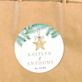 水彩松の枝クリスマスウィンターウェディング ラウンドシール
