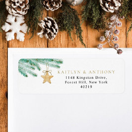 水彩松の枝クリスマスウィンターウェディング ラベル