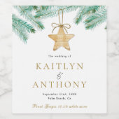 水彩松の枝クリスマスウィンターウェディング ワインラベル (シングルラベル)