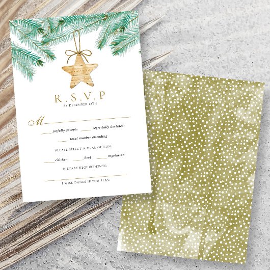 水彩松の枝クリスマスウィンターウェディング 出欠カード