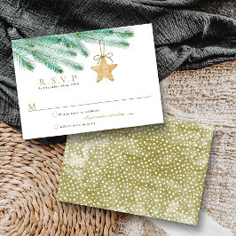 水彩松の枝クリスマスウィンターウェディング 出欠カード