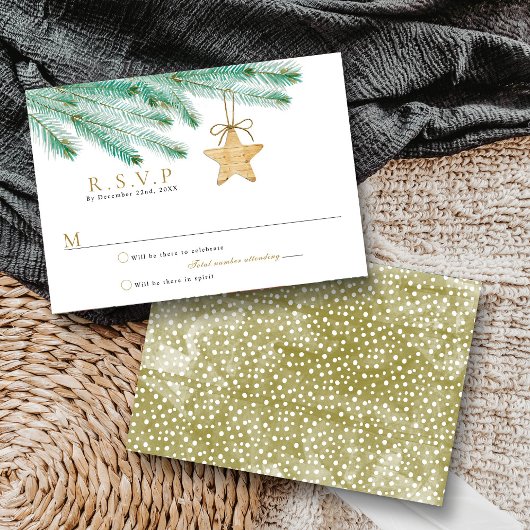 水彩松の枝クリスマスウィンターウェディング 出欠カード