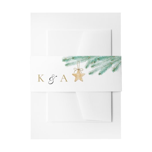 水彩松の枝クリスマスウィンターウェディング 招待状ベリーバンド (正面例)