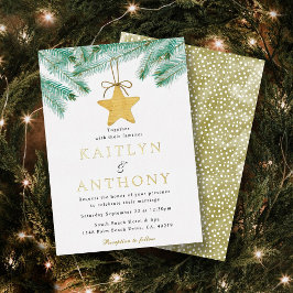 水彩松の枝クリスマスウィンターウェディング 箔招待状