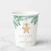 水彩松の枝クリスマスウィンターウェディング 紙コップ (裏面)