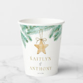 水彩松の枝クリスマスウィンターウェディング 紙コップ (正面)