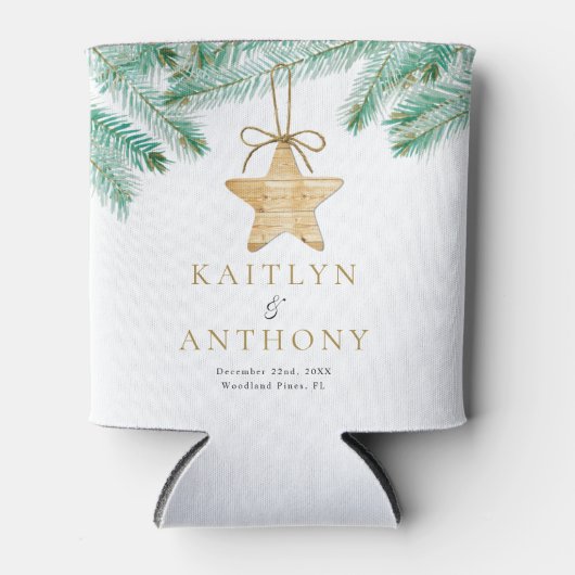 水彩松の枝クリスマスウィンターウェディング 缶クーラー (正面)