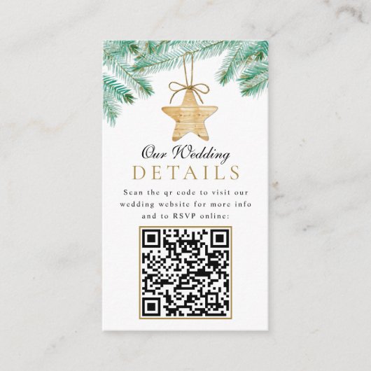 水彩松の枝クリスマスウィンターウェディングQR エンクロージャーカード (正面)