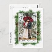 水彩松の枠結婚の写真の休日 ポストカード (正面/裏面)