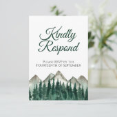 水彩松の森の親切に応える結婚の 出欠カード (スタンド正面)