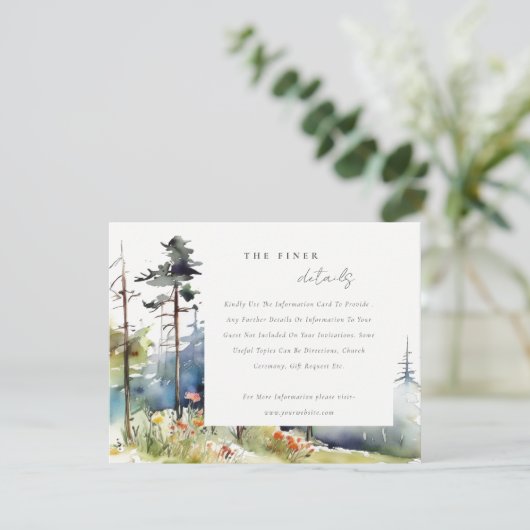 水彩松の森の風景結婚の詳細 エンクロージャーカード (スタンド正面)