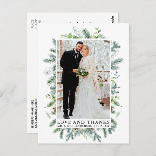 水彩松の緑の愛と感謝してい結婚の声 ポストカード (正面/裏面)