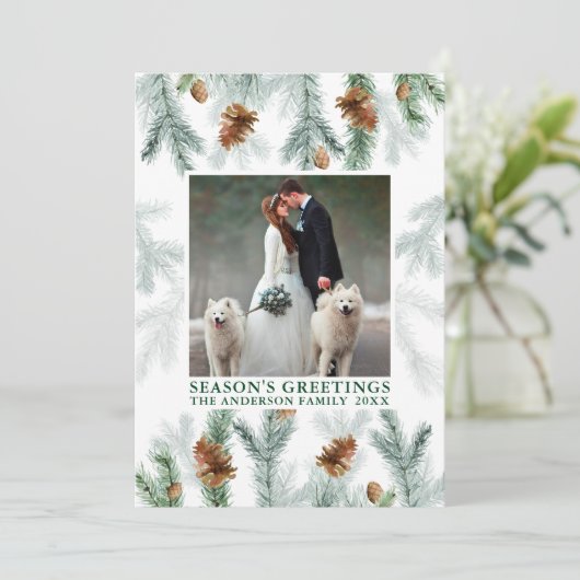 水彩松の緑の木の季節の挨拶 シーズンカード (スタンド正面)