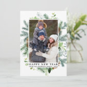 水彩松の緑ハッピーニューイヤー写真 シーズンカード (スタンド正面)