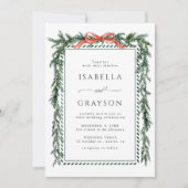 水彩松の花環のウェディング 招待状 (正面)