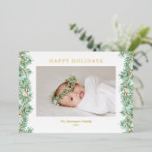 水彩松の葉のガーランド写真 箔シーズンカード (立ち正面)