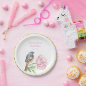 水彩松の鳥とバラカップルのシャワー ペーパープレート (パーティー)