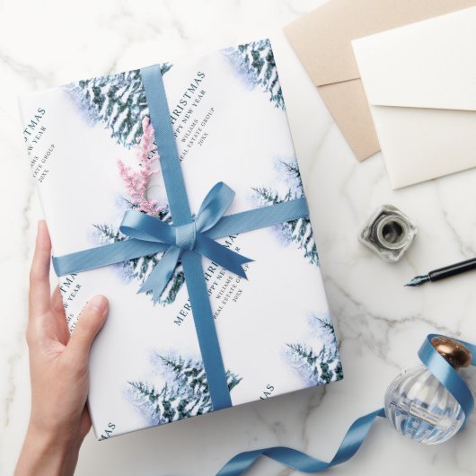 水彩松ぼっくりクリスマスツリー ホリデー ラッピングペーパー (ギフト)