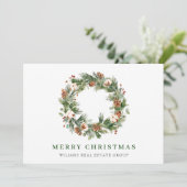 水彩松ぼっくりリースのクリスマス企業 シーズンカード (スタンド正面)