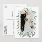 水彩松エレガントのフレーム結婚のクリスマス ポストカード (正面/裏面)