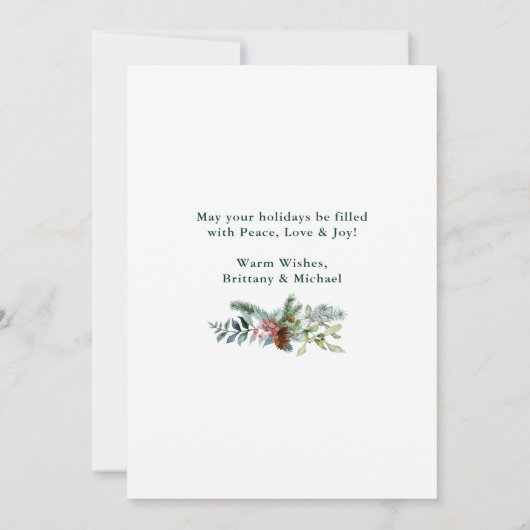 水彩松エレガントの枠の結婚写真緑 シーズンカード (裏面)