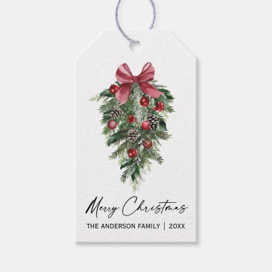 水彩松エレガント墨墨書聖クリスマス ギフトタグ (正面)
