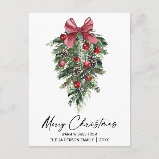 水彩松エレガント墨墨書聖クリスマス シーズンポストカード (正面)
