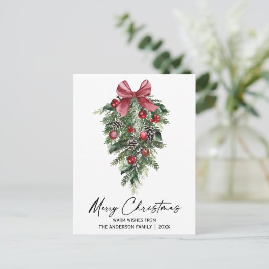 水彩松エレガント墨墨書聖クリスマス シーズンポストカード (スタンド正面)