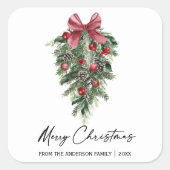 水彩松エレガント墨墨書聖クリスマス スクエアシール (正面)