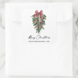 水彩松エレガント墨墨書聖クリスマス スクエアシール