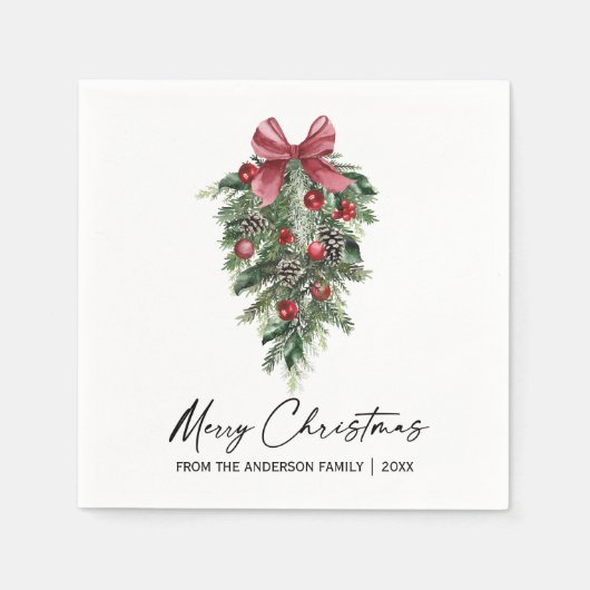 水彩松エレガント墨墨書聖クリスマス スタンダードカクテルナプキン (正面)