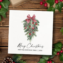 水彩松エレガント墨墨書聖クリスマス スタンダードカクテルナプキン