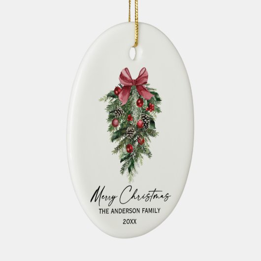 水彩松エレガント墨墨書聖クリスマス セラミックオーナメント (右)