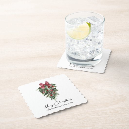 水彩松エレガント墨墨書聖クリスマス ペーパーコースター (インサイチュ)