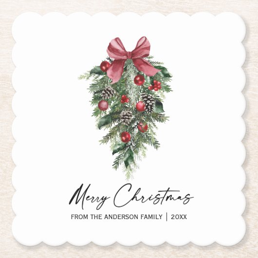 水彩松エレガント墨墨書聖クリスマス ペーパーコースター (正面)