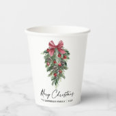 水彩松エレガント墨墨書聖クリスマス 紙コップ (正面)