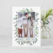 水彩松エレガント縁組写真緑 シーズンカード (スタンド正面)