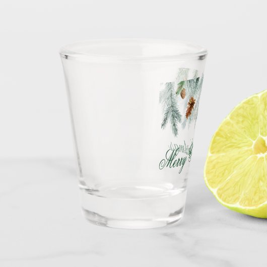 水彩松コーン緑メリークリスマス ショットグラス (左)