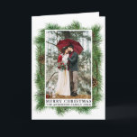 水彩松フレームメリークリスマスフォト シーズンカード<br><div class="desc">水のモダン色の緑の松のフレームと松のコーン写真メリークリスマスの休日の折り畳みカード</div>