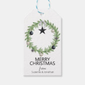 水彩松リース白黒クリスマス ギフトタグ (正面)