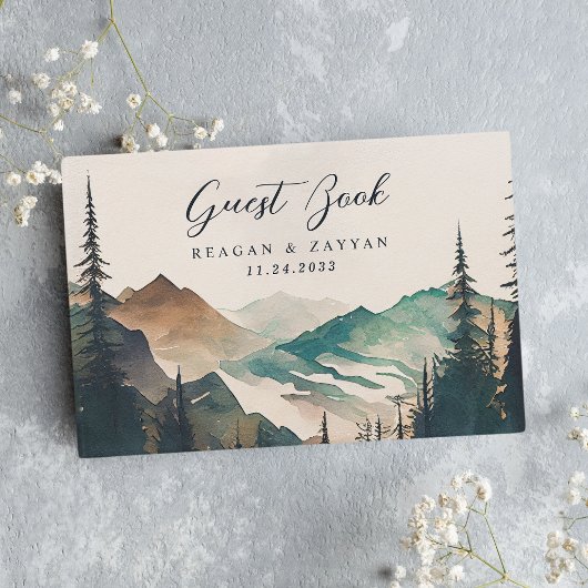 水彩松山林素朴結婚ズ ゲストブック