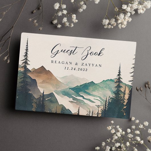 水彩松山林素朴結婚ズ ゲストブック