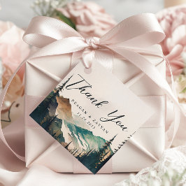 水彩松山林結婚の感謝 フェイバータグ